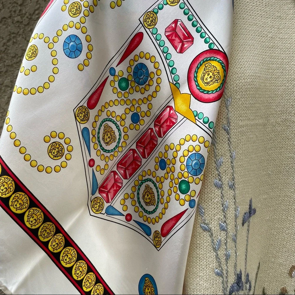 Vintage large multicolored Versace silk scarf